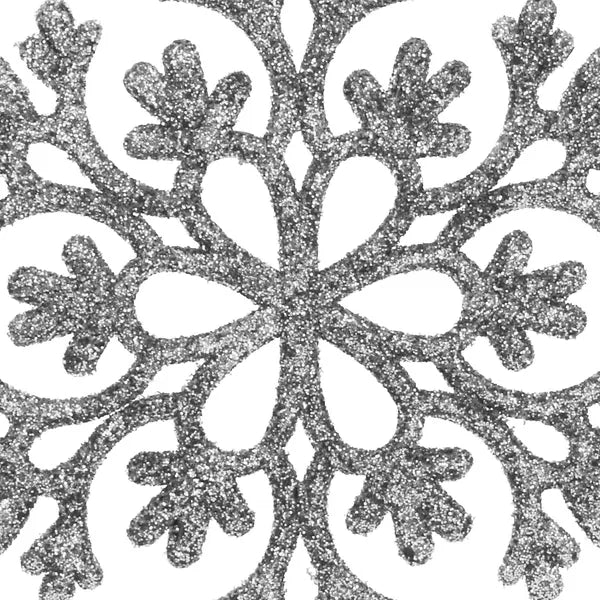 Karácsonyi glitteres hópehely dísz, 10 cm, ezüst, 12 db