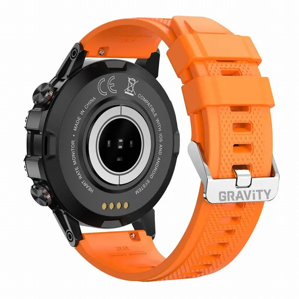Gravity GT9-4 férfi okosóra, 1.39" IPS, BT hívás, vérnyomásmérő, IP67, narancs