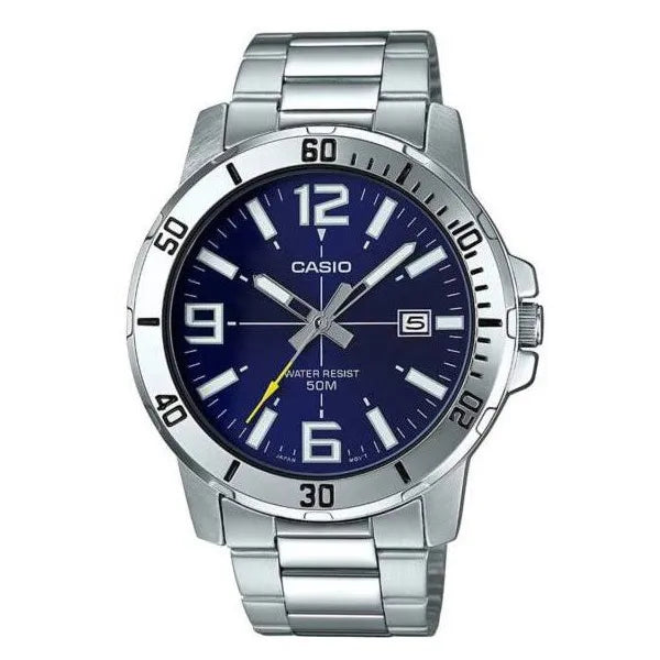 Casio MTP-VD01D-2B férfi karóra, rozsdamentes acél, sötétkék számlap, WR50