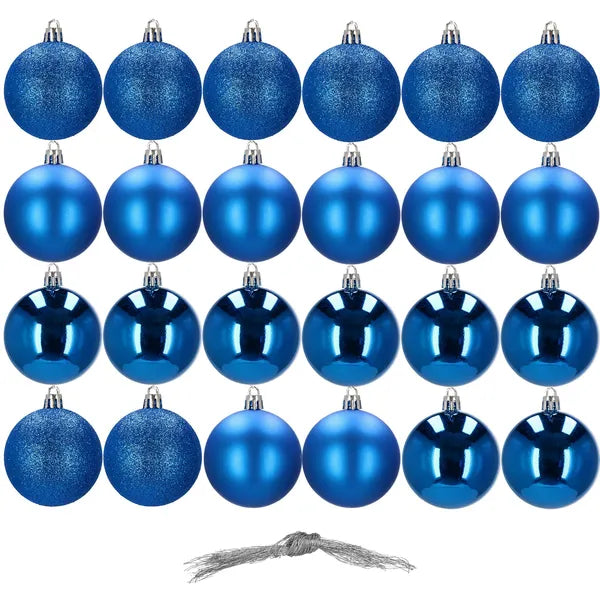 Törhetetlen kék karácsonyfadísz gömb készlet, 24 db, 6 cm
