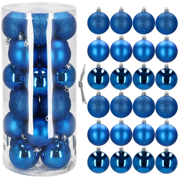 Törhetetlen kék karácsonyfadísz gömb készlet, 24 db, 6 cm