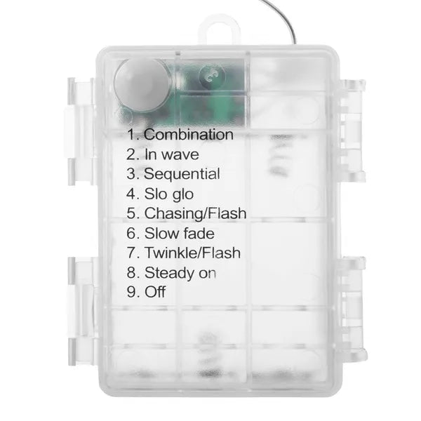 Meleg fehér LED fénykígyó, IP44, 5,7 m, elemes, 8 fényprogram