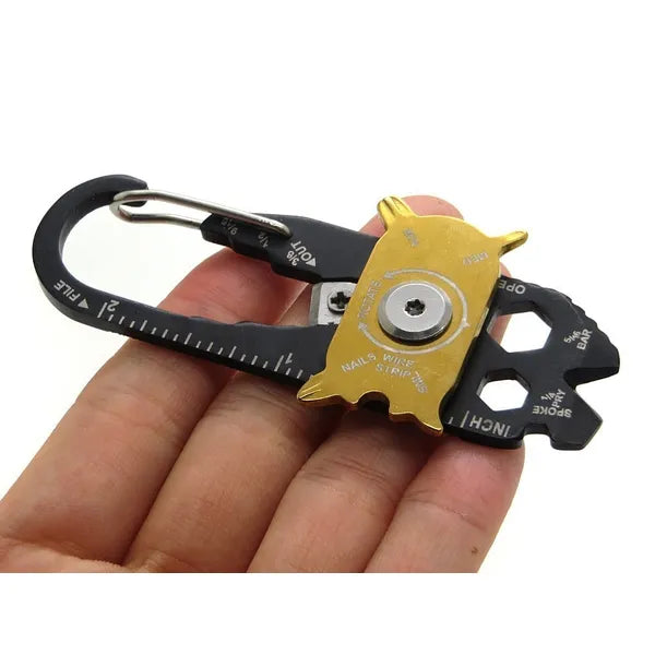 20 az 1-ben karabiner kulcstartó multitool, inox acél, 8×2,5 cm