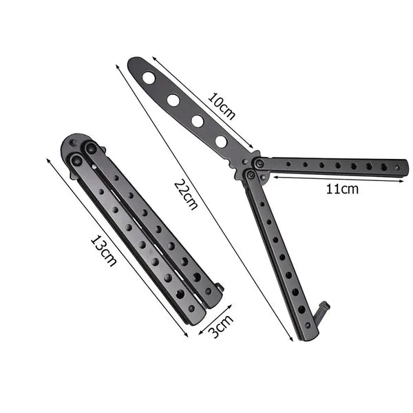 Tompa fekete rozsdamentes acél gyakorló pillangókés, 22 cm