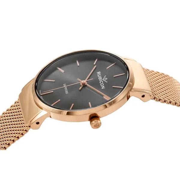 Rubicon RNBE28 női karóra, rozéarany hálós szíj, 32 mm, zafírüveg