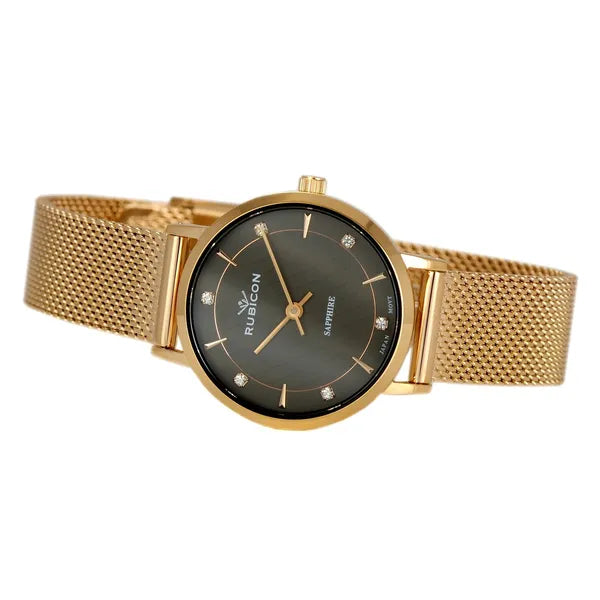 Rubicon női karóra rózsaarany mesh szíjjal, szürke számlap, zafírüveg 29 mm