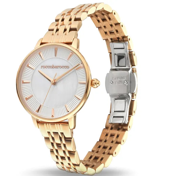 RoccoBarocco női karóra box szett, rózsaarany, 32mm, gyöngyház számlap