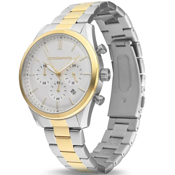 RoccoBarocco férfi karóra, rozsdamentes acél, ezüst/arany, 42 mm, WR50