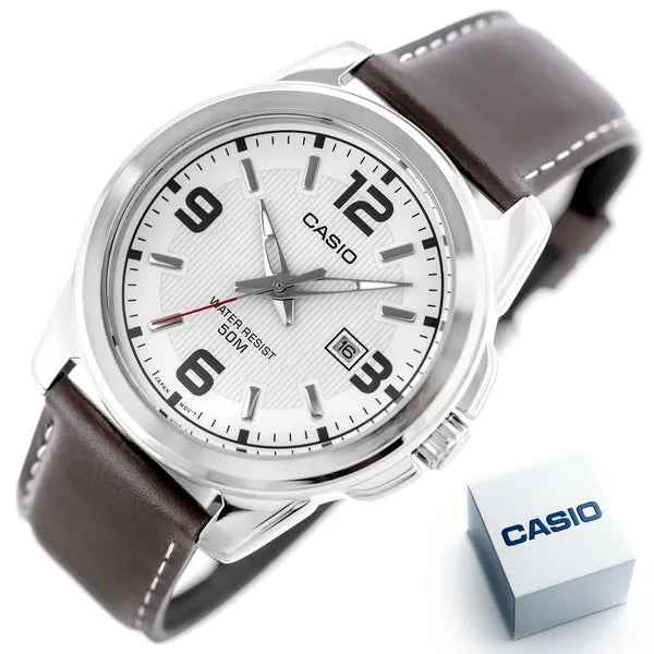 Casio MTP-1314L-7AVEF férfi karóra, bőrszíj, fehér számlap, 45 mm