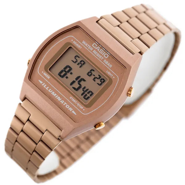 Casio B640WC-5A női digitális karóra, rozéarany, WR50, acél szíj