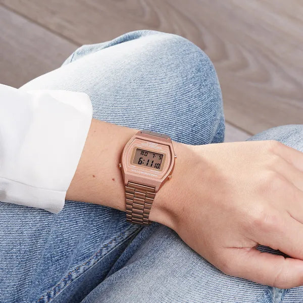 Casio B640WC-5A női digitális karóra, rozéarany, WR50, acél szíj