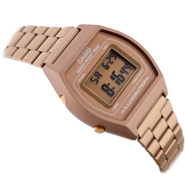 Casio B640WC-5A női digitális karóra, rozéarany, WR50, acél szíj