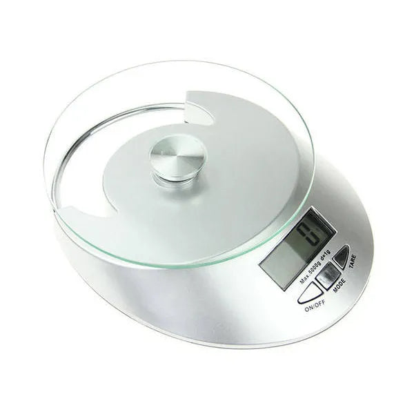 Üvegfelületű digitális konyhai mérleg, LCD, 5 kg/1 g, óra funkció