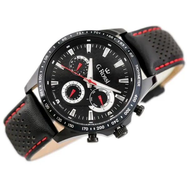 G. Rossi férfi karóra, japán Seiko szerkezet, fekete bőr, WR50, dátum