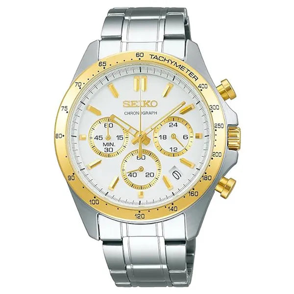 Férfi kronográf karóra, Seiko SBTR024, quartz, acél, WR100, ezüst/arany