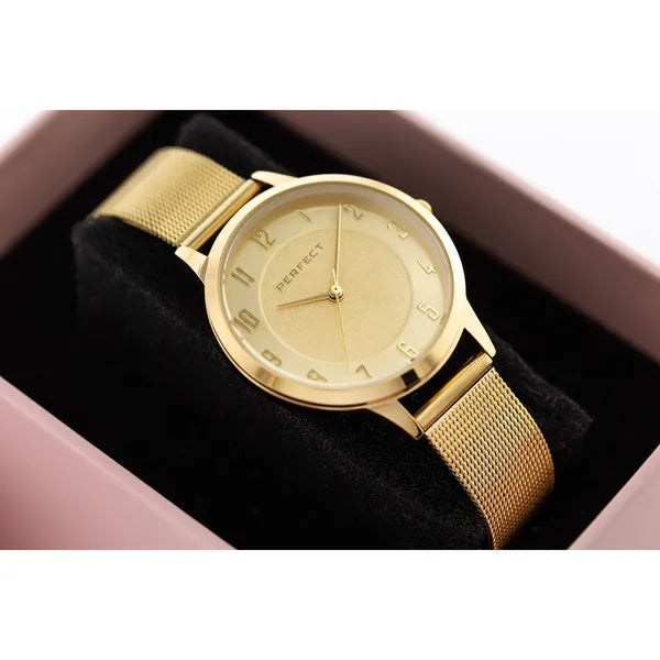 Perfect F387-03 női karóra, arany szín, fém szíj, 32 mm tok, díszdobozzal