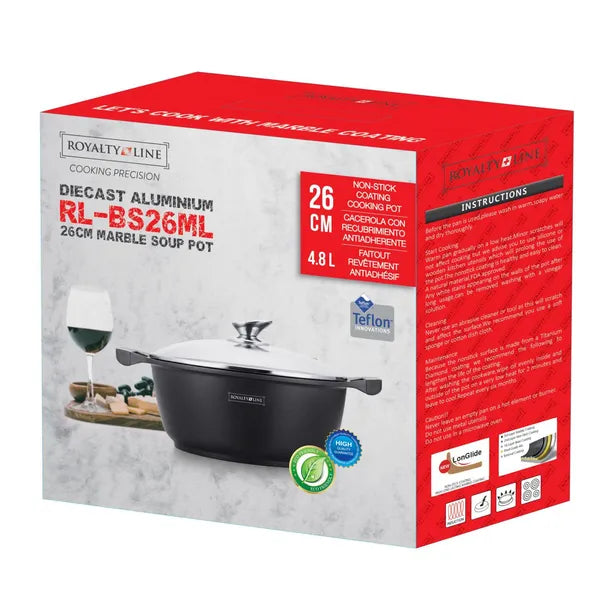 Márvány bevonatú tapadásmentes lábas fedővel, 26 cm, 4.8 l, indukciós