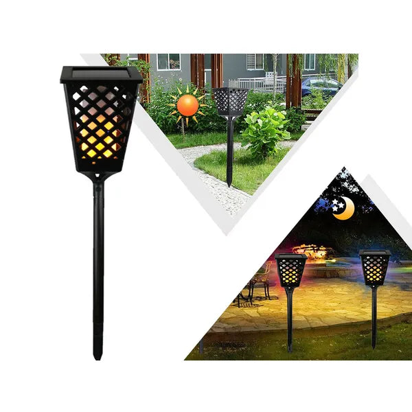Napelemes kerti fáklyalámpa, IP65, lánghatás, 59–107 cm, alkonykapcsoló