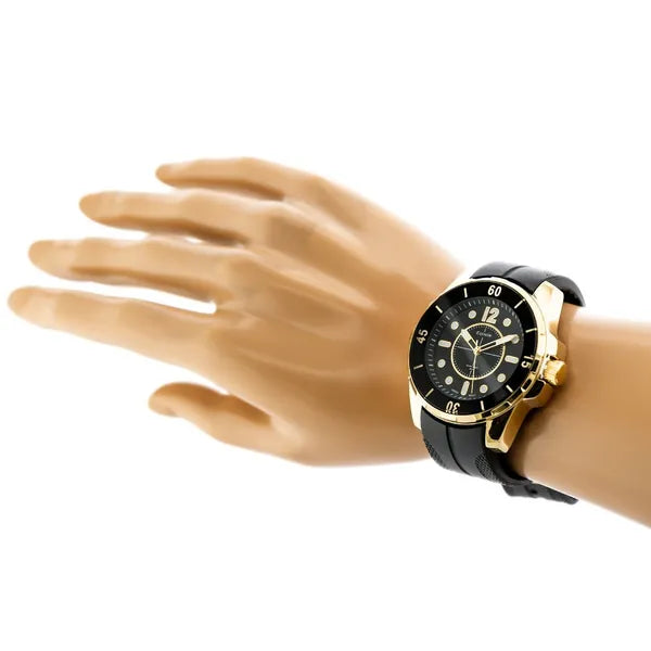 Extreim férfi karóra, fekete szilikon szíj, arany tok, 47 mm