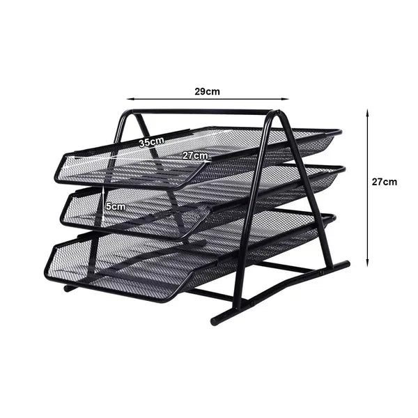 Fekete fém hálós asztali irattároló, 3 fiókos, A4, csúszó sínes