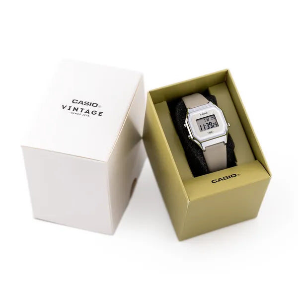 Casio Vintage Mini LA680WEL-8EF női digitális karóra bézs bőrszíj WR30