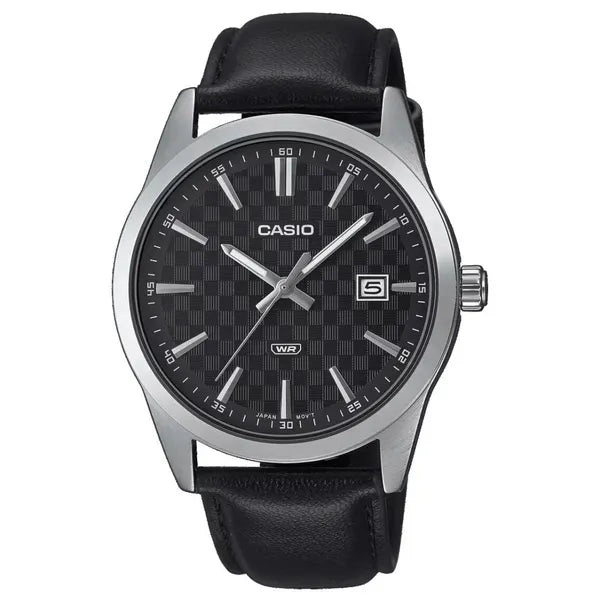 Casio MTP-VD03L-1A férfi karóra, bőrszíj, fekete-számlap, 42 mm