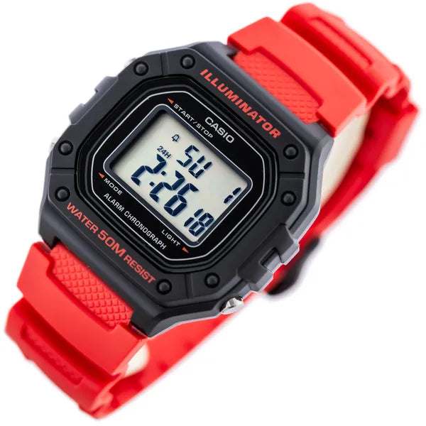 Casio W-218H-4B férfi digitális karóra piros szíjjal, WR50
