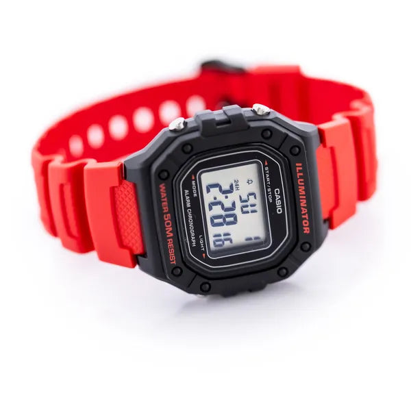 Casio W-218H-4B férfi digitális karóra piros szíjjal, WR50