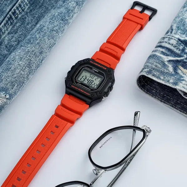 Casio W-218H-4B férfi digitális karóra piros szíjjal, WR50