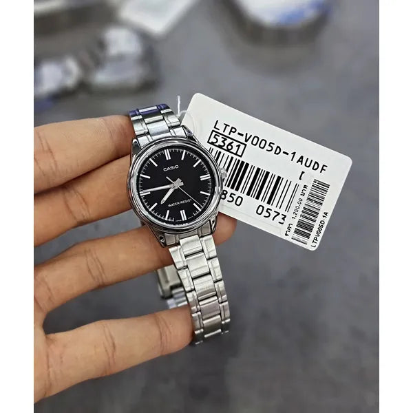 Casio női karóra LTP-V005D-1A, rozsdamentes acél, 28 mm, fekete számlap