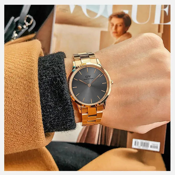 Daniel Wellington Iconic Link Grey férfi karóra, 38 mm, rozéarany acél, kvarc