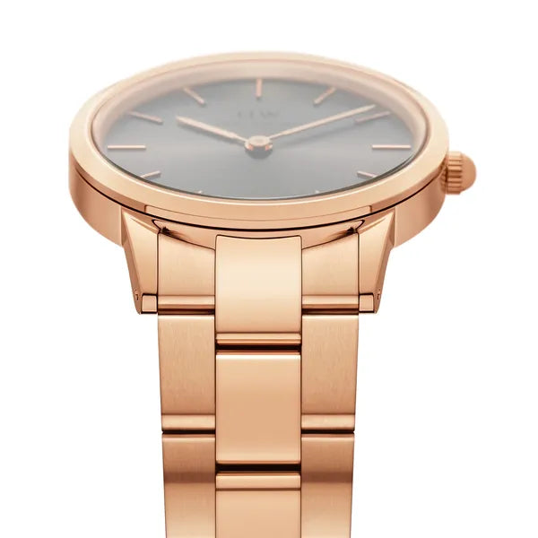 Daniel Wellington Iconic Link Grey férfi karóra, 38 mm, rozéarany acél, kvarc