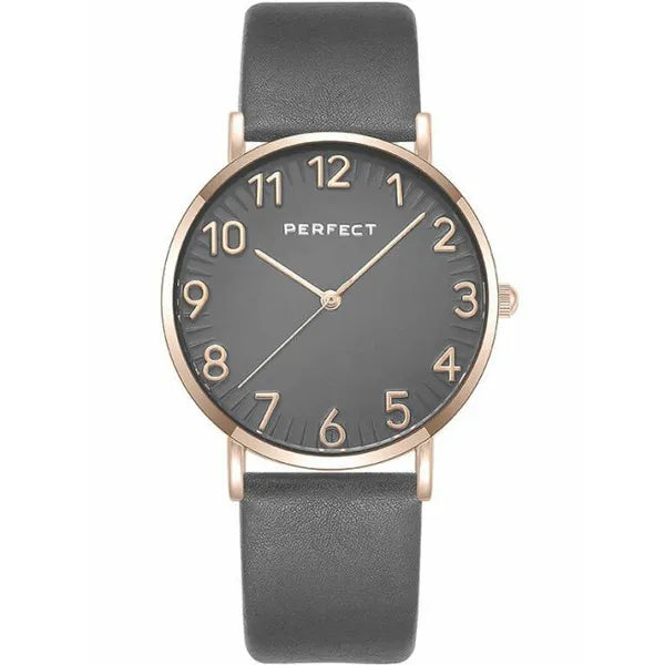 Perfect E342-07 női karóra, arany tok 36 mm, szürke bőrszíj