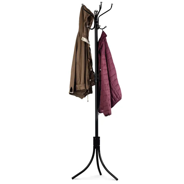 Álló kabáttartó 16 akasztóval fekete fém 185 cm ModernHome
