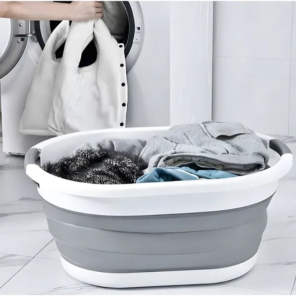 ModernHome összecsukható szilikon ruháskosár 20 l, fehér-szürke