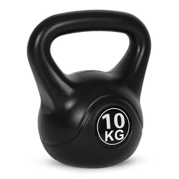 Kettlebell 10 kg műanyag borítással, cementmag, lapos talppal
