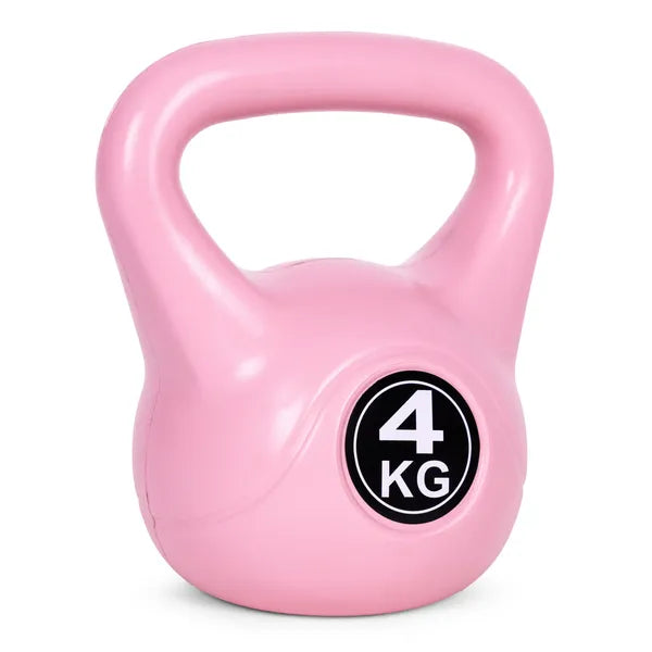 Rózsaszín 4 kg kettlebell műanyag-cement súlyzó, lapos talppal