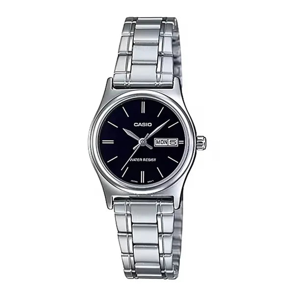 Casio LTP-V006D-1B2 női karóra, kvarc, acél, fekete számlap 25 mm