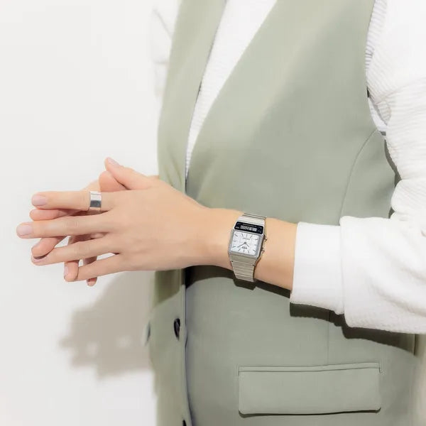 Casio Vintage AQ-800E-7A uniszex karóra ezüst nemesacél, Dual Time