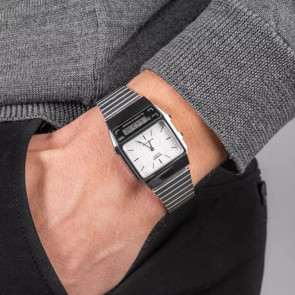 Casio Vintage AQ-800E-7A uniszex karóra ezüst nemesacél, Dual Time
