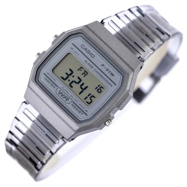 Casio F-91WS-8DF unisex retro digitális karóra, áttetsző szürke, 33 mm