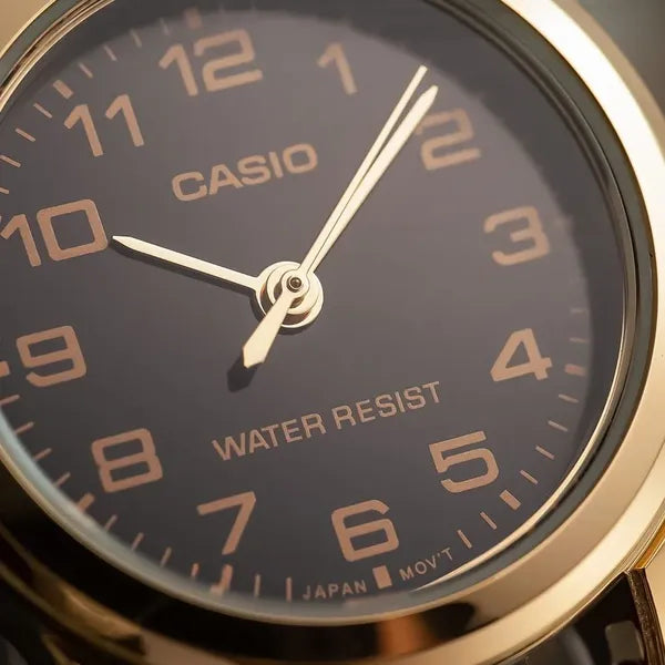 Casio LTP-V001GL-1B női karóra, aranytok 24 mm, barna bőrszíj, WR30