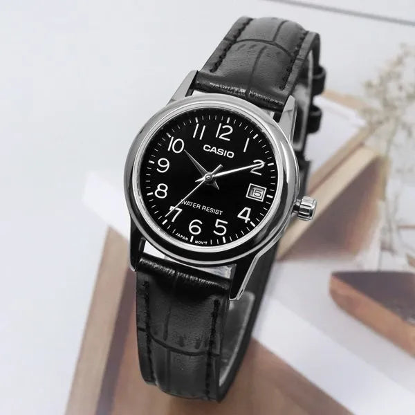 Casio LTP-V002L-1B női karóra, bőr szíj, ezüst tok, WR30