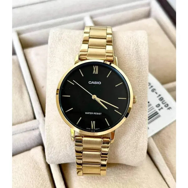 Casio LTP-VT01G-1B női karóra arany nemesacél, fekete számlap, WR30