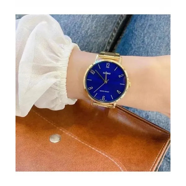 Női karóra arany rozsdamentes acél, 40 mm, sötétkék számlap, quartz WR30