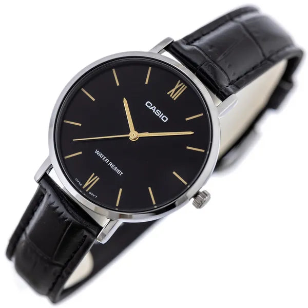 Casio női karóra LTP-VT01L-1B, fekete számlap, bőr szíj, WR30