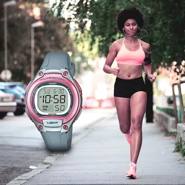 Casio LW-203-8A női digitális karóra, szürke műanyag szíj, WR50