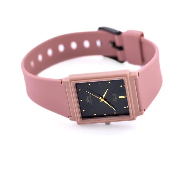 Casio női kvarc karóra, téglalap tok, rózsaszín műanyag, WR30
