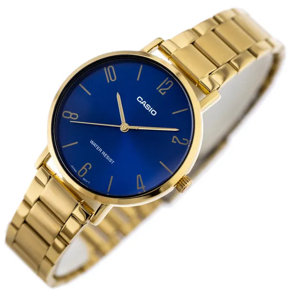 Casio MTP-VT01G-2B2 férfi karóra, arany nemesacél, 40 mm, kék számlap, WR30