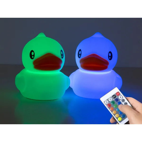 Szilikon kacsás LED éjjeli fény RGB, távirányítóval, USB tölthető, dimmelhető
